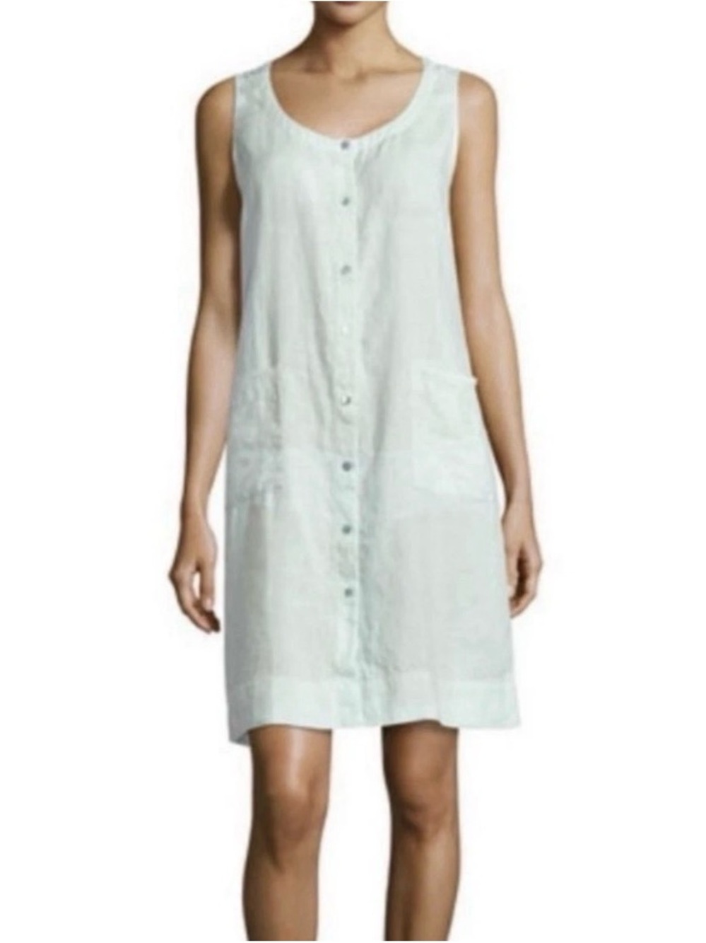 Eileen Fisher Aurora Sleeveless Button-Front Linen Dress. Size M